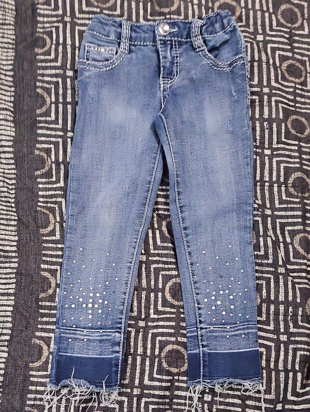 Girls' Ankle Denim Jeans with Stud Embellishments - Blue